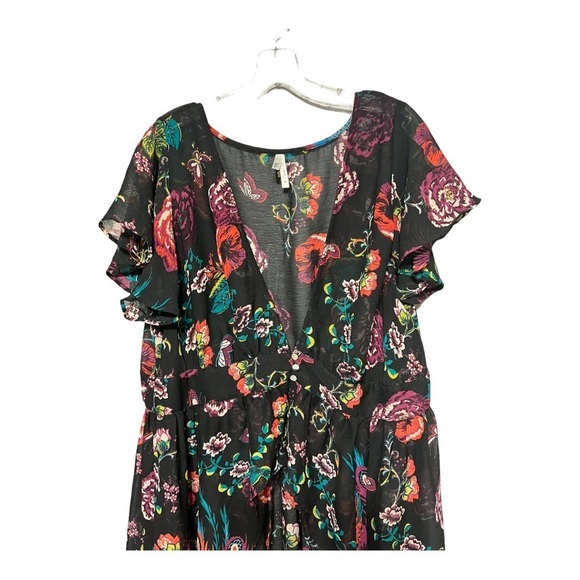 TRUTH Floral Chiffon Ruffled Hi/Lo Button 2X Top Black Multi-Color Lightweight - Picture 10 of 13